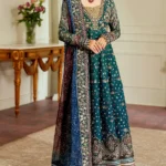 Luxury Embroidered Peacock Blue Chiffon Maxi
