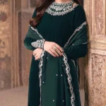 Decent Embroidered Velvet Party Wear Dress with Chiffon Dupatta